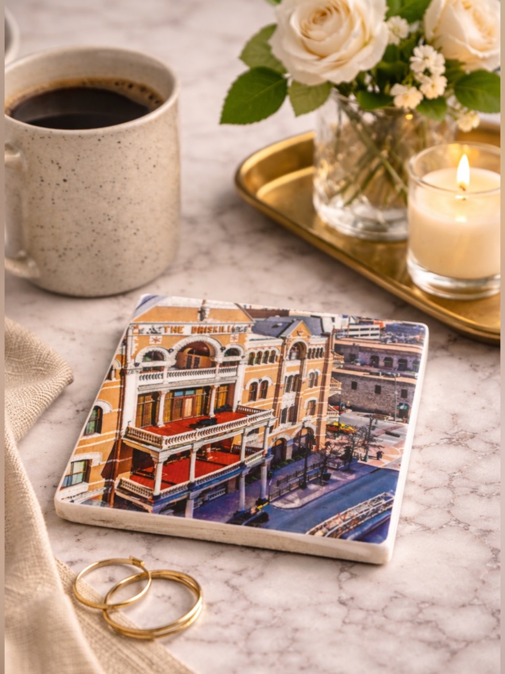 Driskill Hotel Austin, Texas Tile Cork Coaster Historic Landmark Souvenir Decor